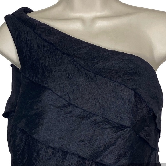 London Style Nights Asymmetrical One Strap Ruffled Dress 12 Black Knee Length - Picture 2 of 14